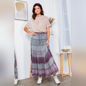 NEW!!! Young Threads Boho Tiered Maxi Skirt in Cotton Candy, Sz Large, NWT
